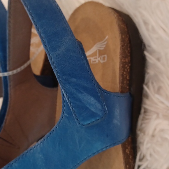 Dansko Reece Waxy Burnished Blue Leather Sandals Cork Footbed NEW SZ EU 40 - Picture 14 of 16